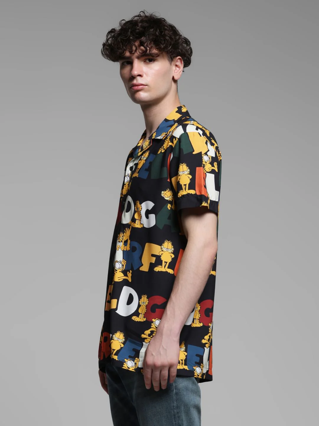 JACK&JONES X GARFIELD Black Typographic Print Shirt - Image 3