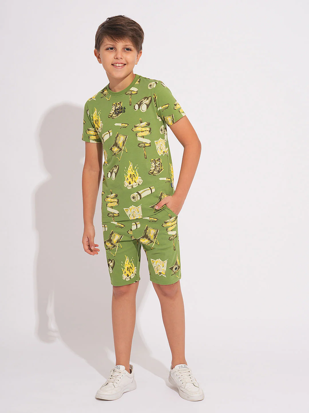 Boys Green Camp Tools Print Co-ord Set Shorts - Image 5