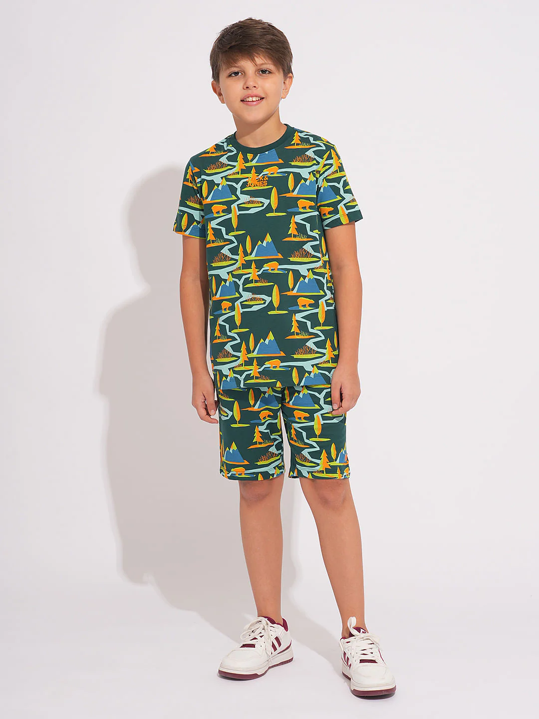 Boys Green Printed Co-ord Set Shorts - Image 5