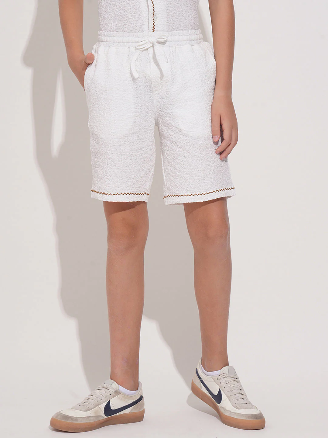 White Embroidered Co-ord Set Shorts - Image 2