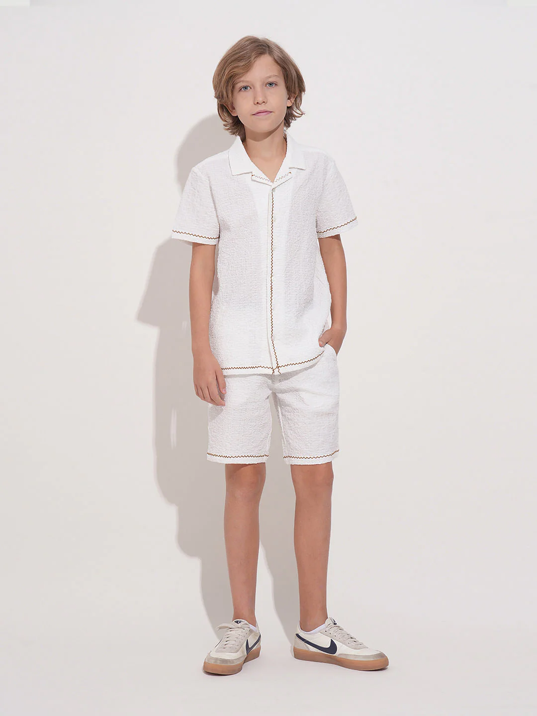 White Embroidered Co-ord Set Shorts - Image 5