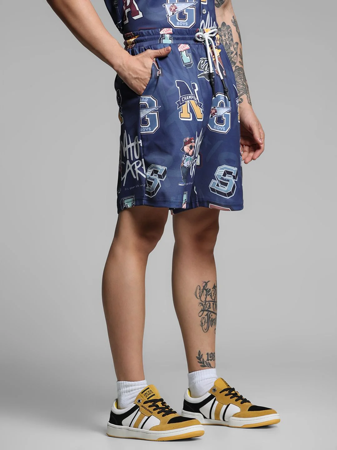 Blue Varsity Print Co-ord Set Shorts - Image 2