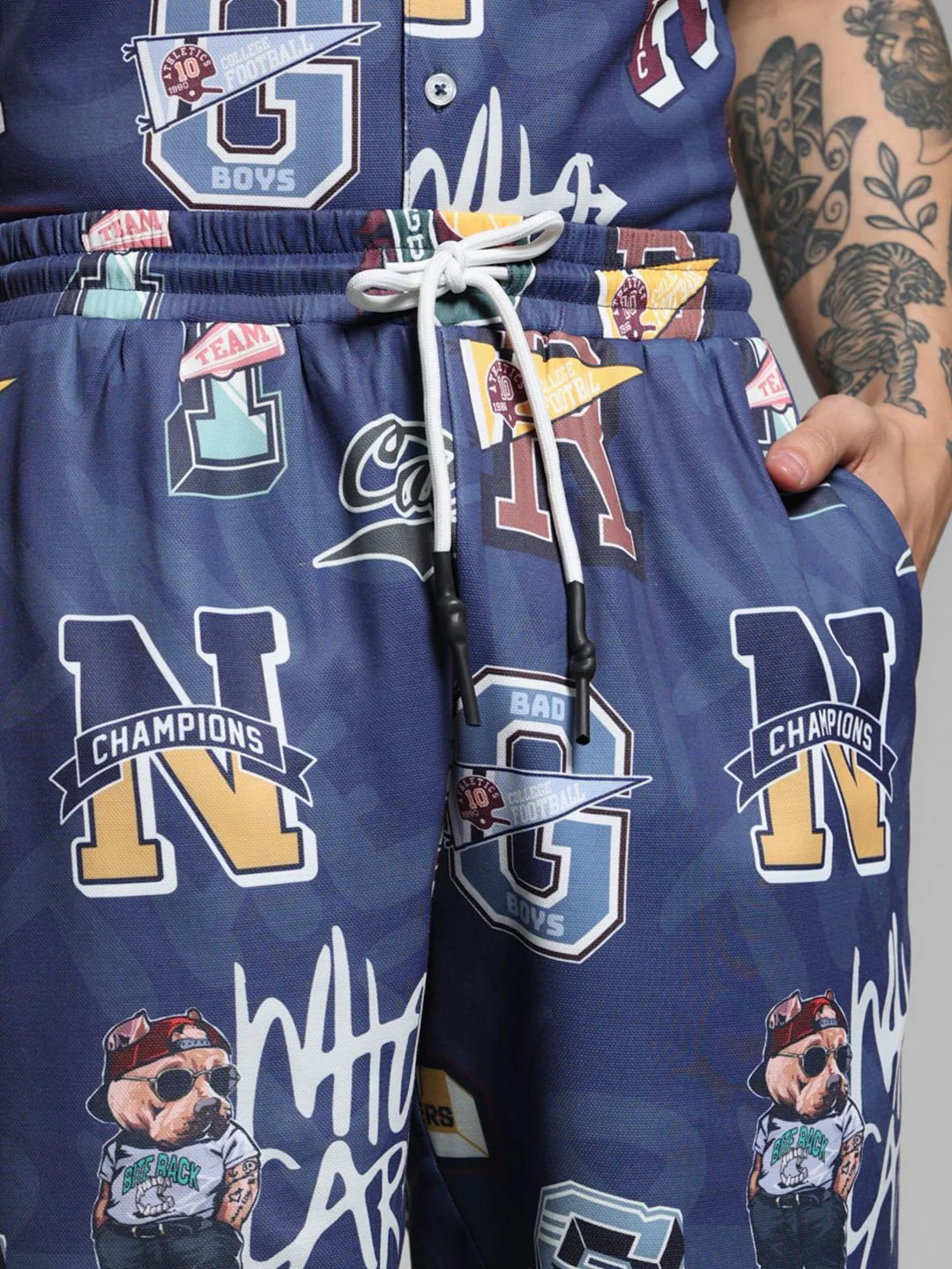 Blue Varsity Print Co-ord Set Shorts - Image 4