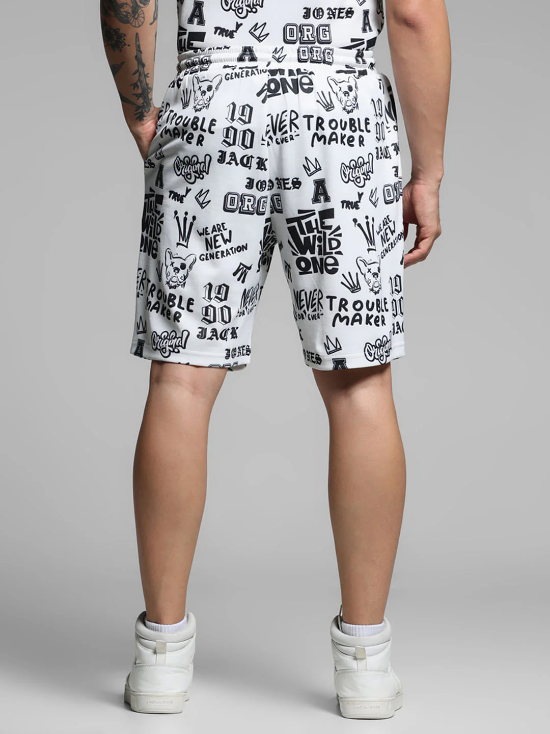 White Abstract Print Co-ord Set Shorts - Image 3