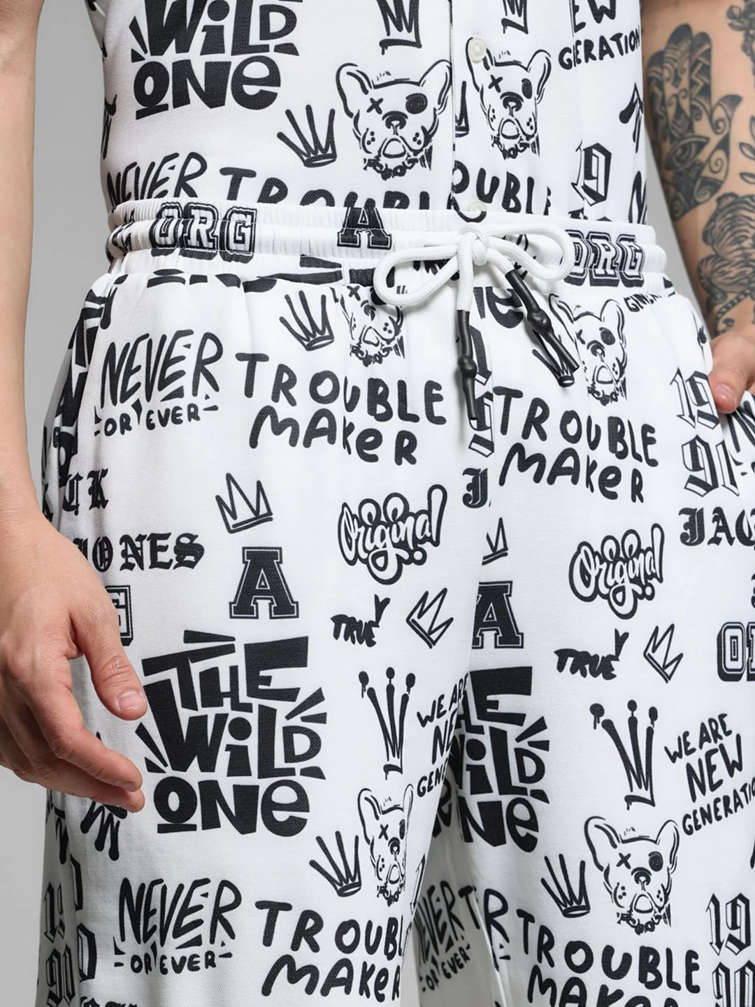 White Abstract Print Co-ord Set Shorts - Image 4