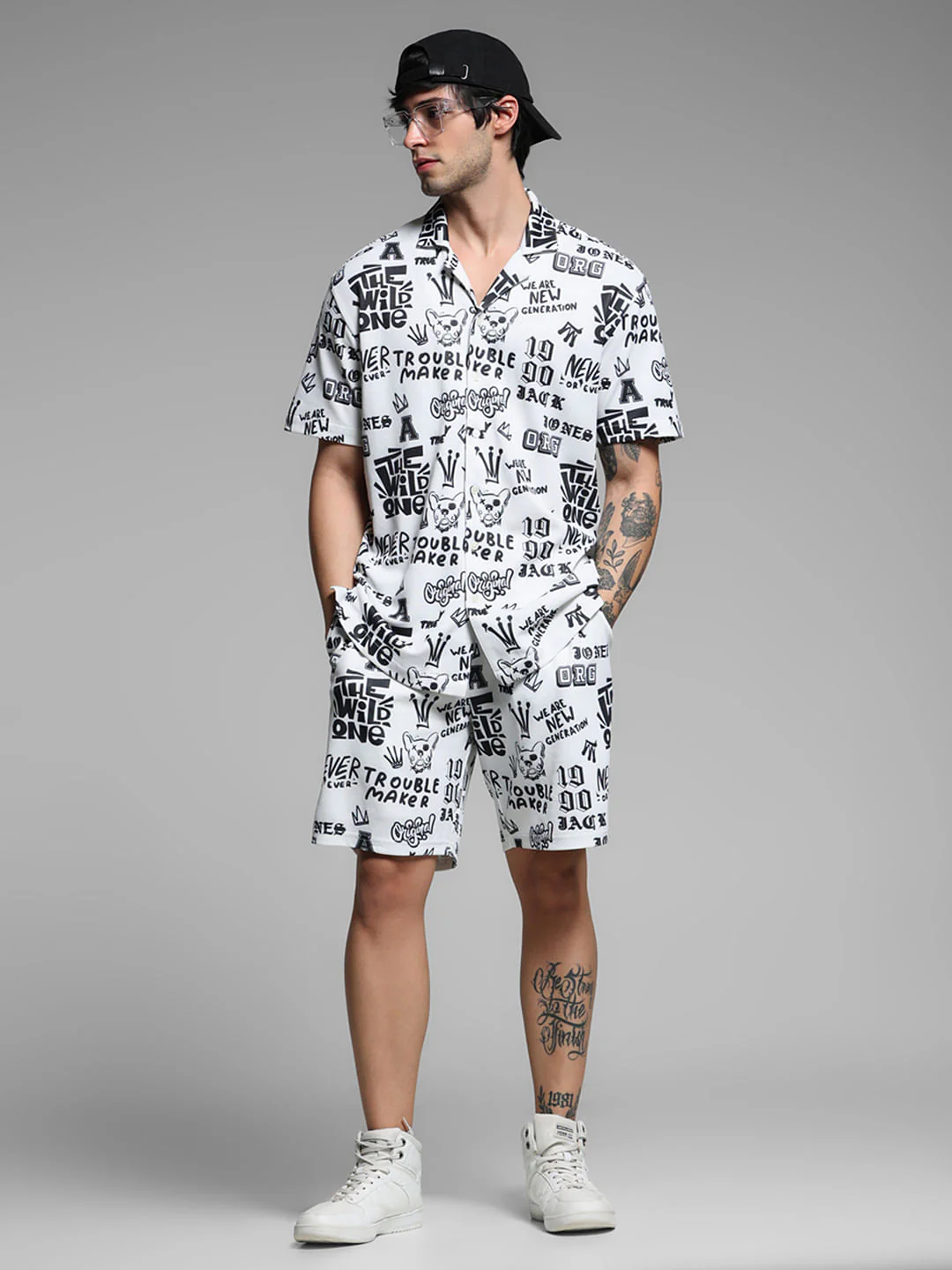 White Abstract Print Co-ord Set Shorts - Image 6