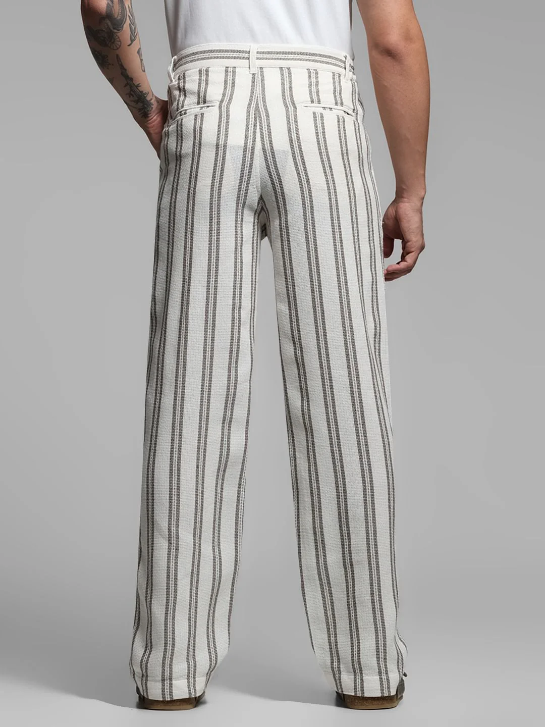 Beige Mid Rise Striped Pants - Image 3