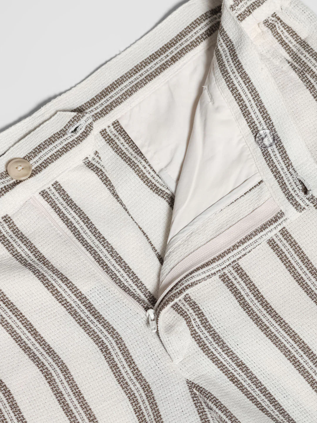 Beige Mid Rise Striped Pants - Image 5