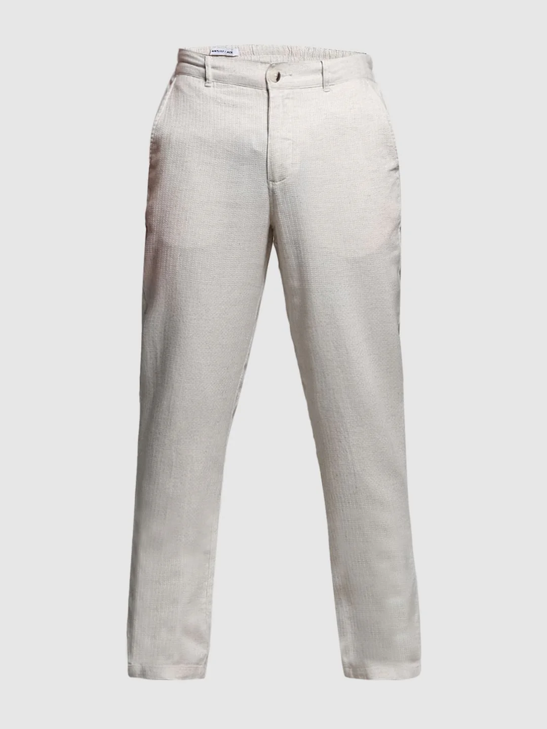Beige Mid Rise Cotton-Linen Pants - Image 7