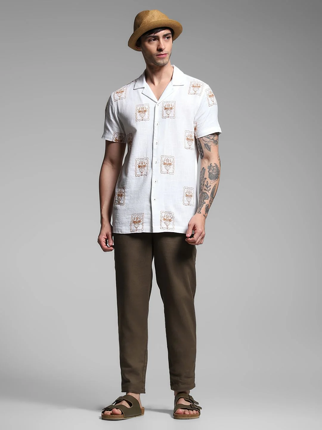 Brown Mid Rise Linen Blend Pants - Image 6