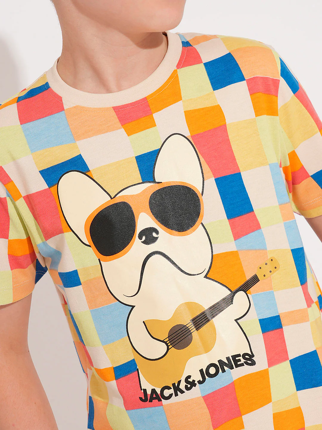 Boys Beige Check Co-ord Set T-shirt - Image 6