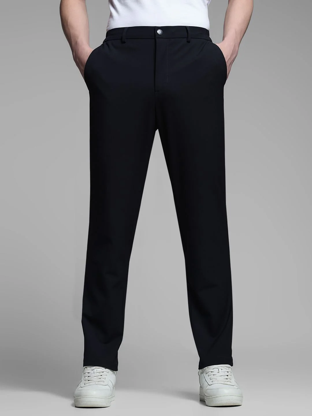 Navy Blue Low Rise Stretch Trousers