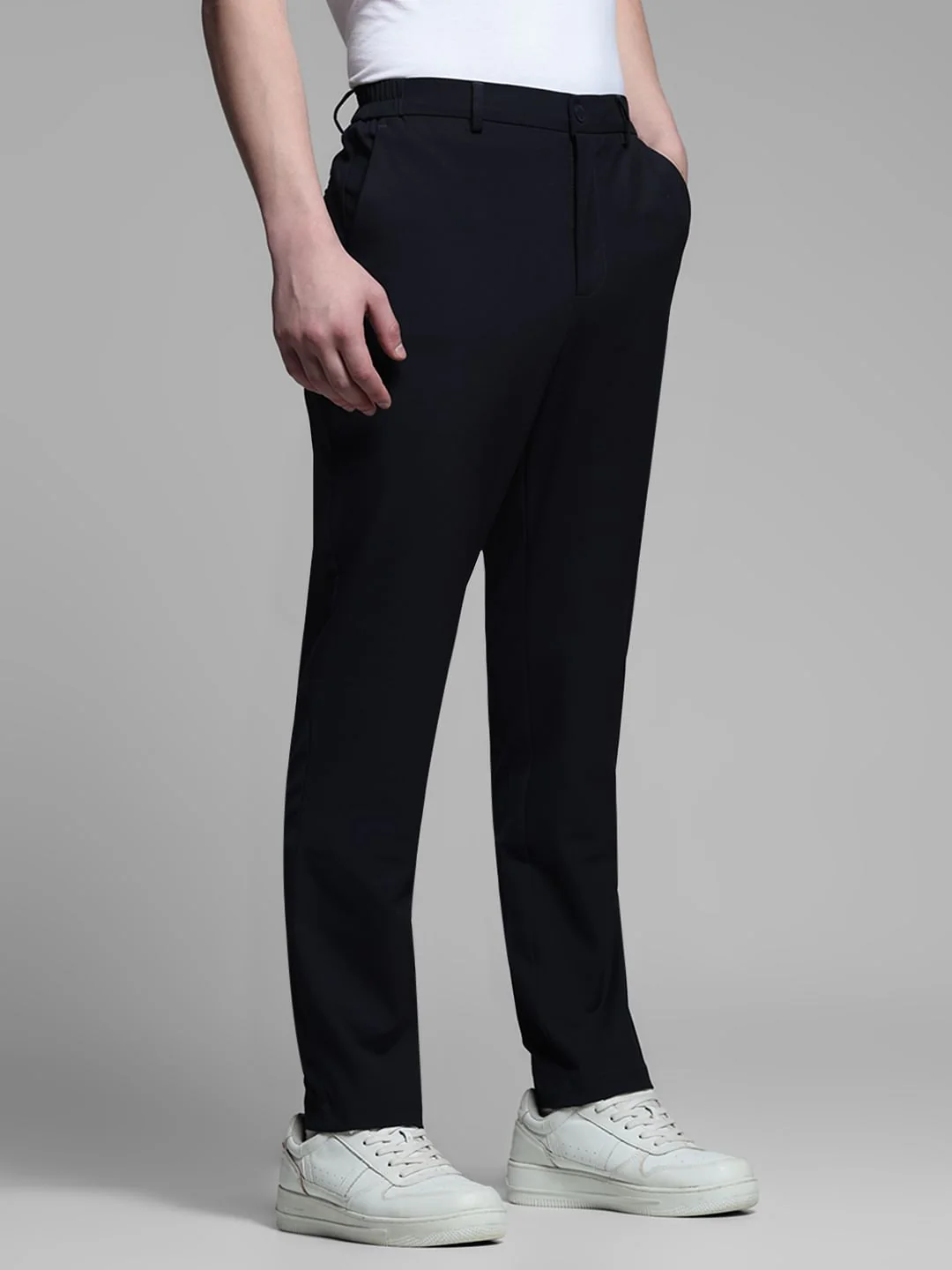 Navy Blue Low Rise Stretch Trousers - Image 2