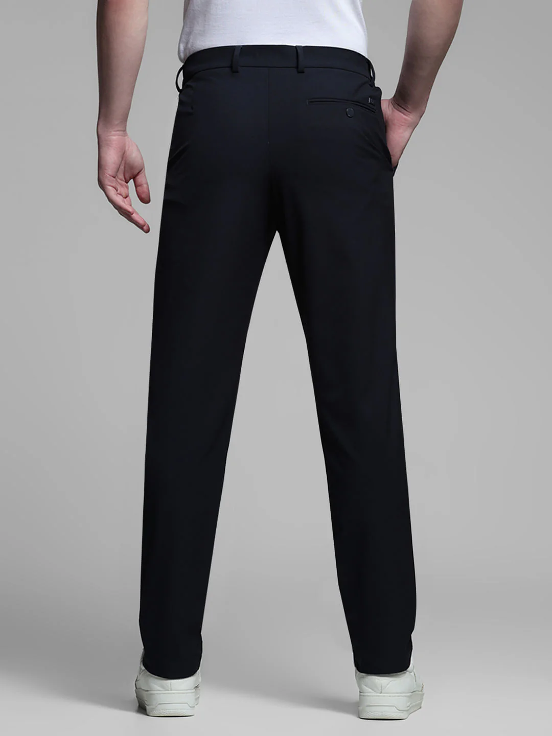 Navy Blue Low Rise Stretch Trousers - Image 3