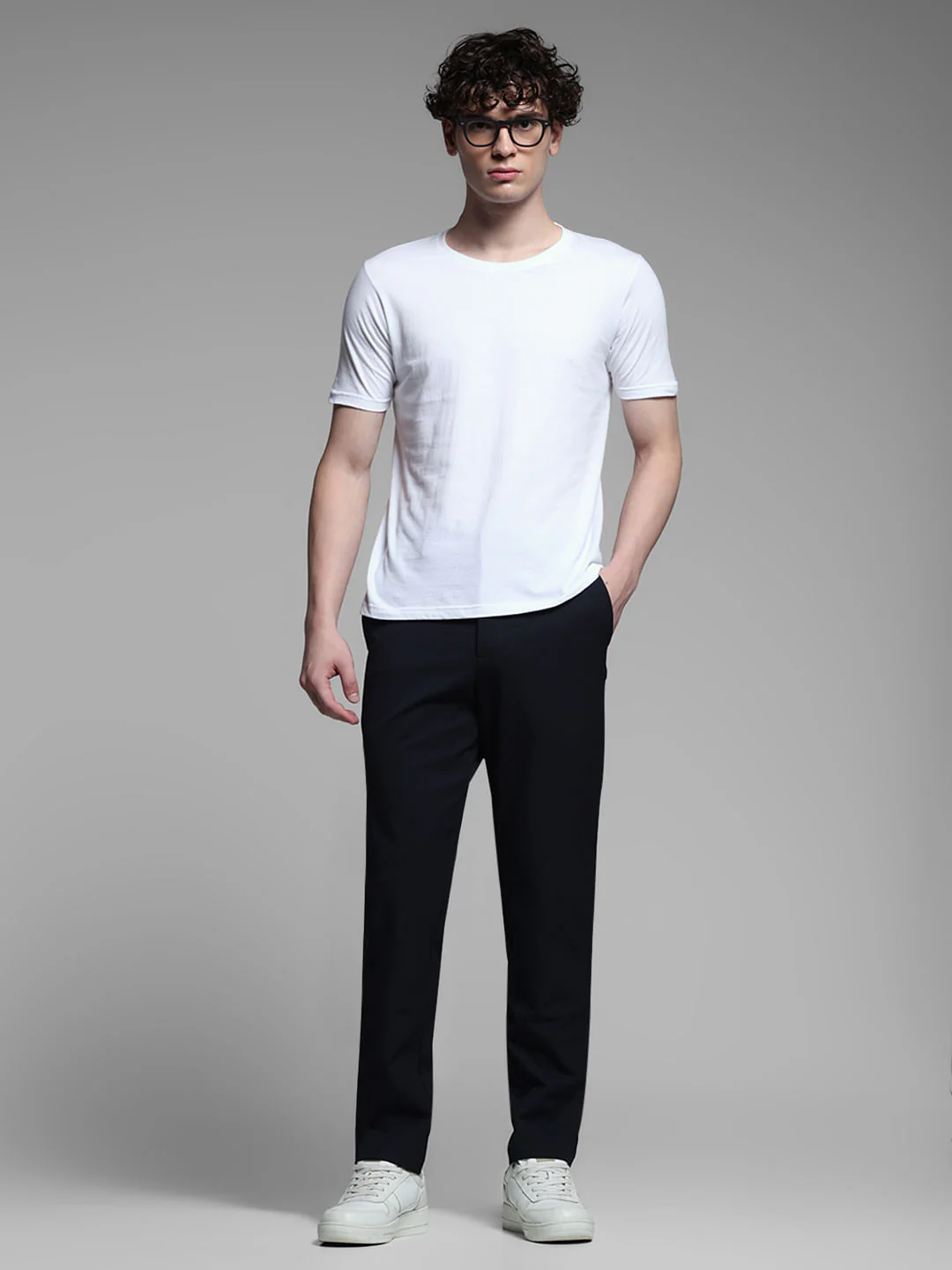 Navy Blue Low Rise Stretch Trousers - Image 6