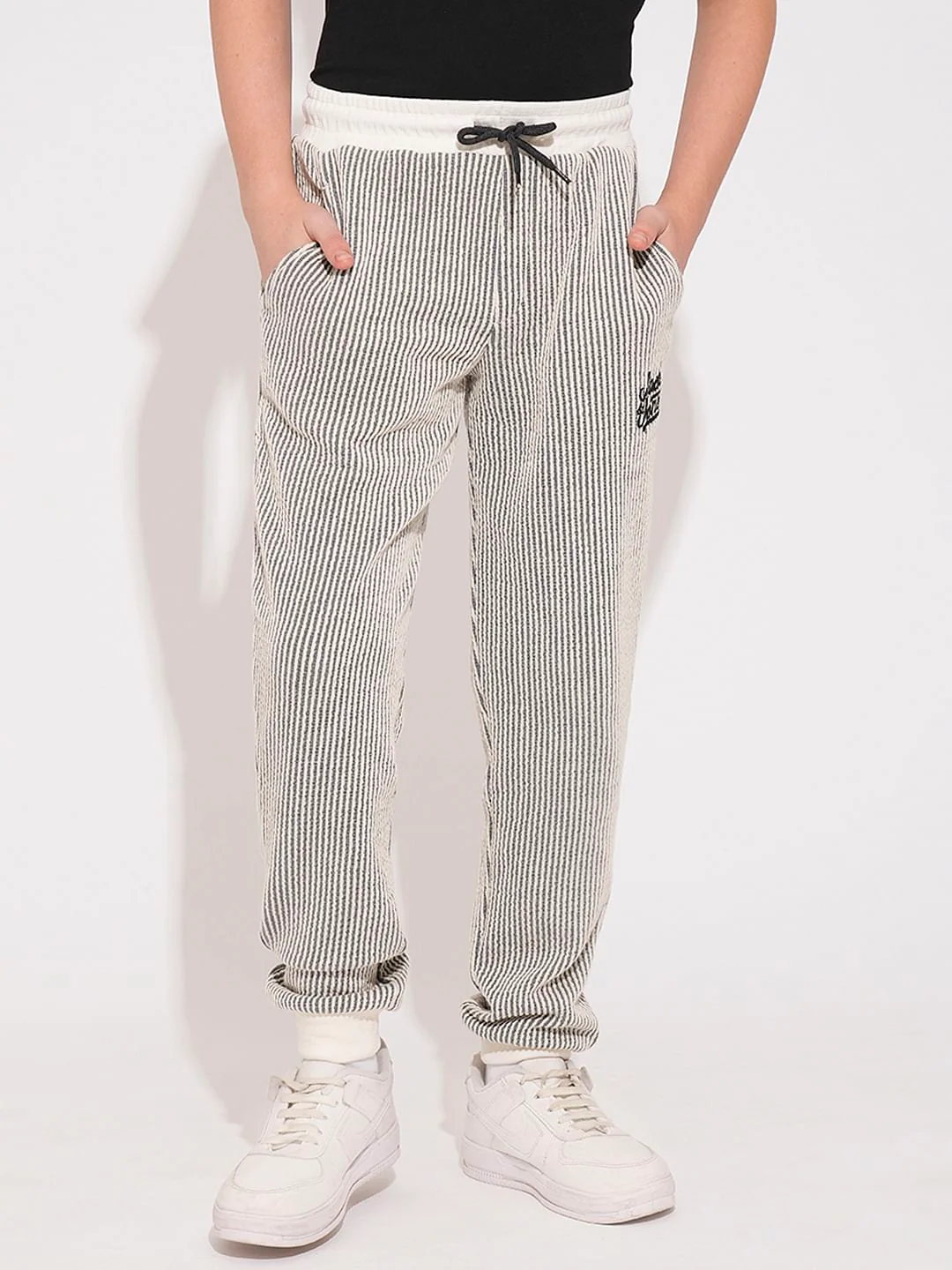 Boys White Striped Co-ord Set Sweatpants - Image 2