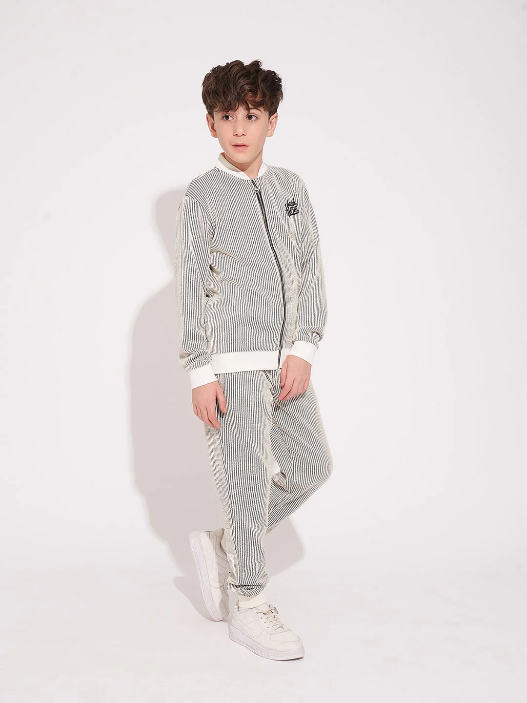 Boys White Striped Co-ord Set Sweatpants - Image 5