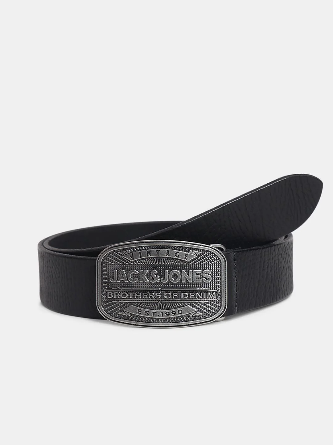Black Vintage Plate Buckle Leather Belt