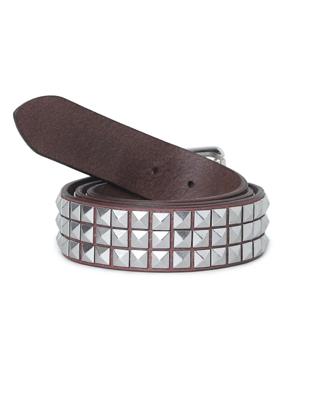 Studded Leather Belt - Dark Brown - Image 3
