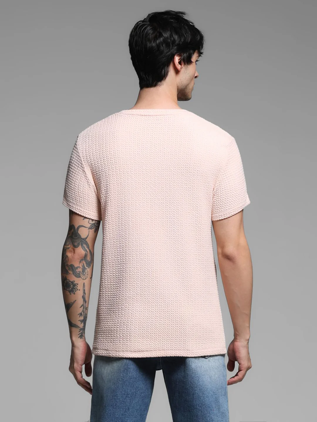 Pink Jacquard Crew Neck T-shirt - Image 4
