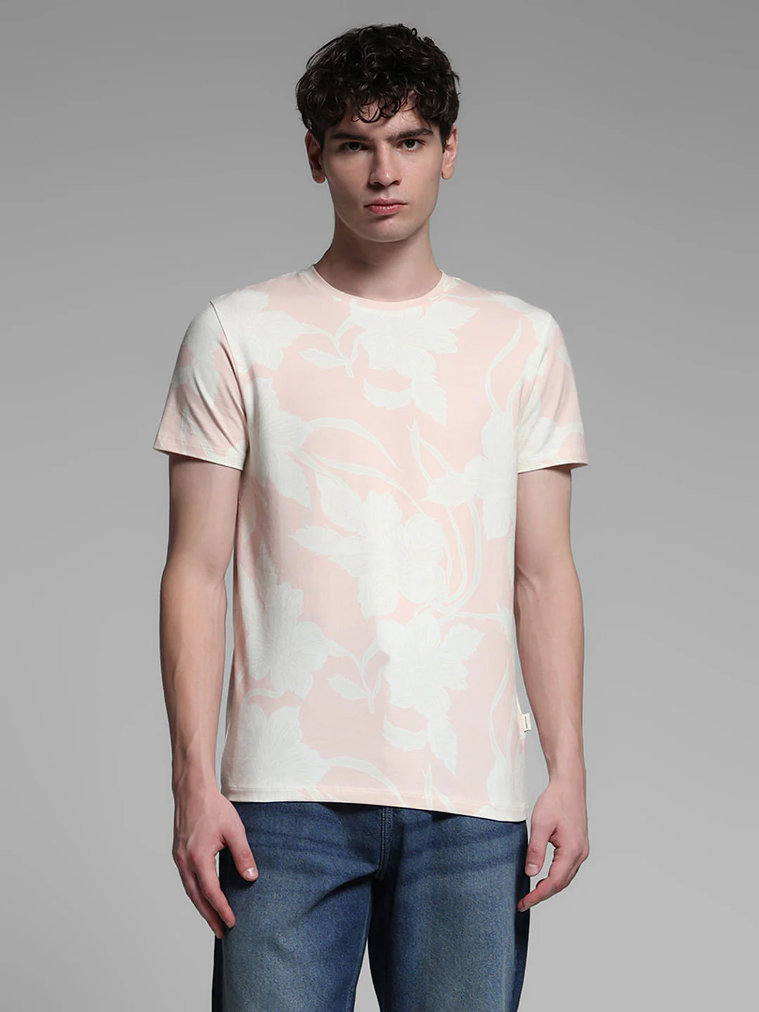 Light Pink Printed Crew Neck T-shirt - Image 2
