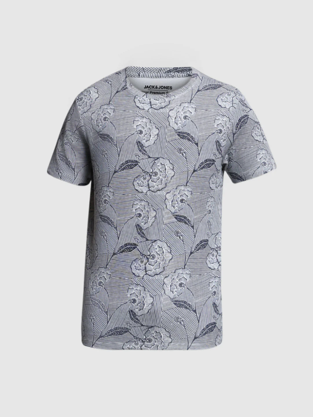 Blue Floral Print Cotton T-shirt - Image 7