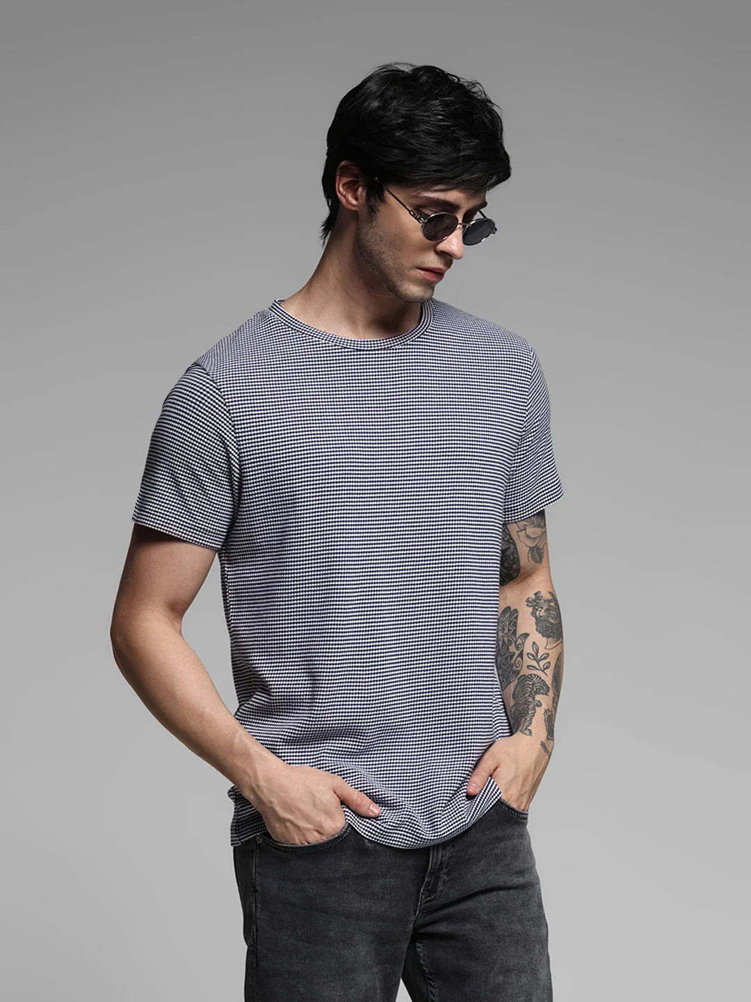 Blue Jacquard Cotton T-shirt