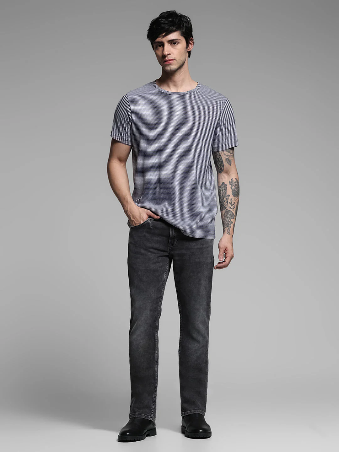 Blue Jacquard Cotton T-shirt - Image 6