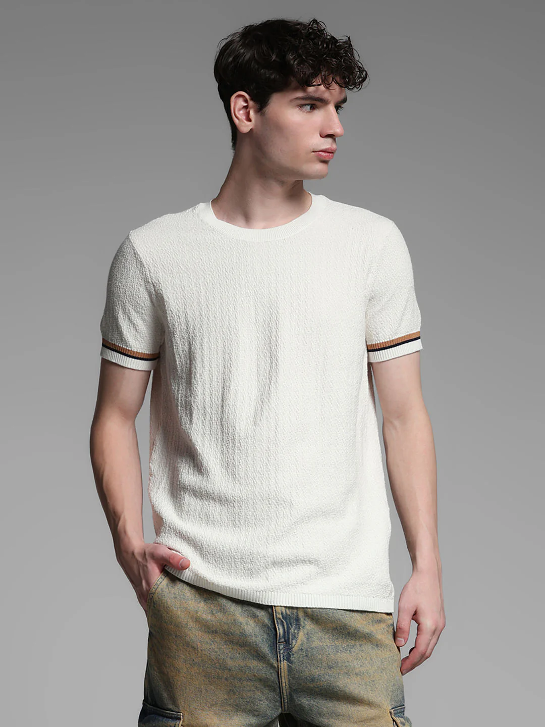 White Knitted Crew Neck Pullover - Image 2