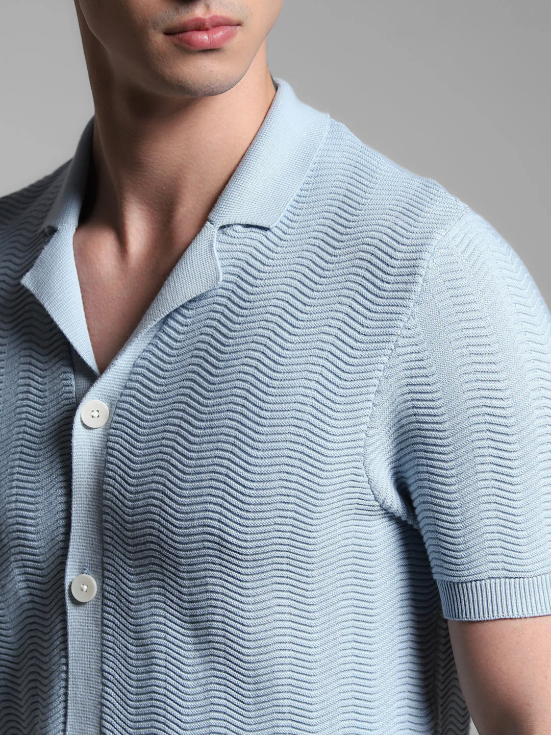 Light Blue Front Open Knit Polo - Image 5