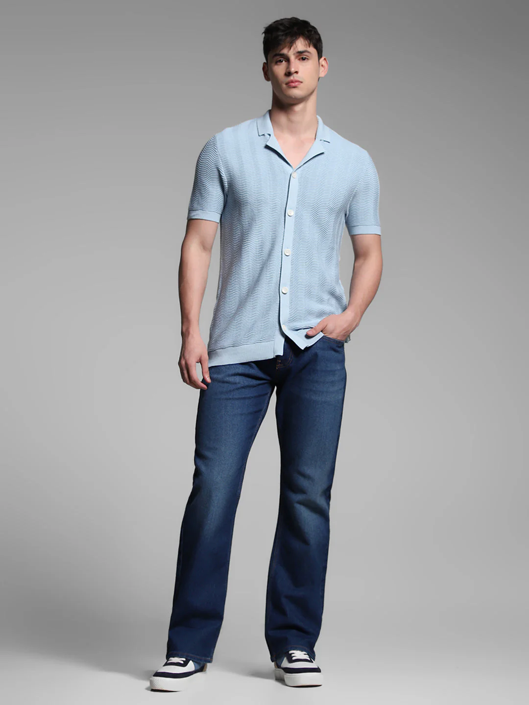 Light Blue Front Open Knit Polo - Image 6