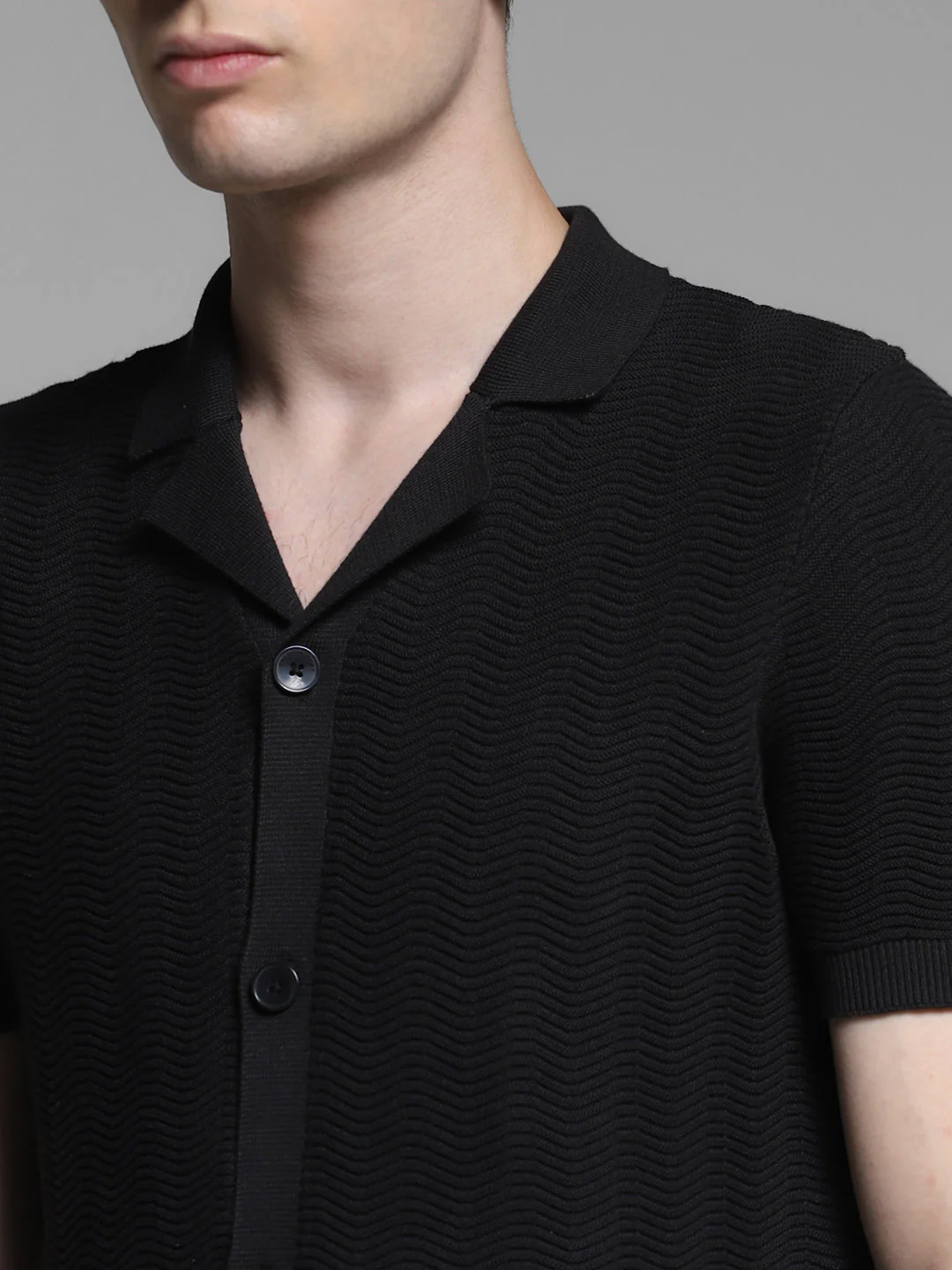 Black Front Open Knit Polo - Image 5