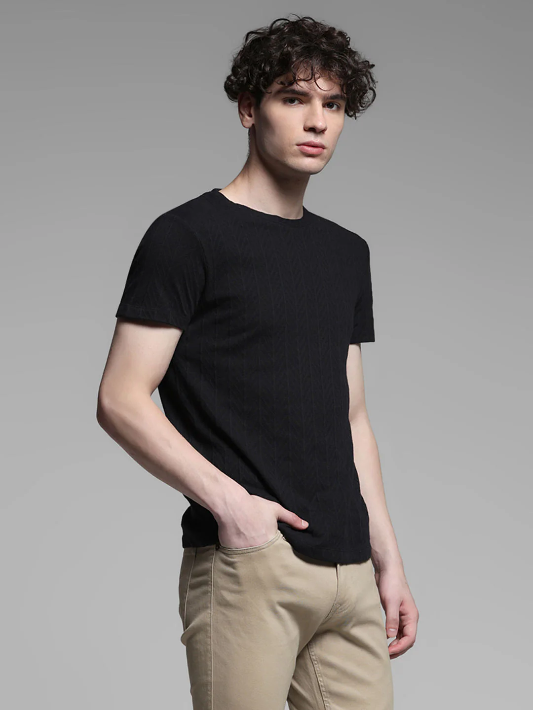 Black Jacquard Cotton T-shirt - Image 3