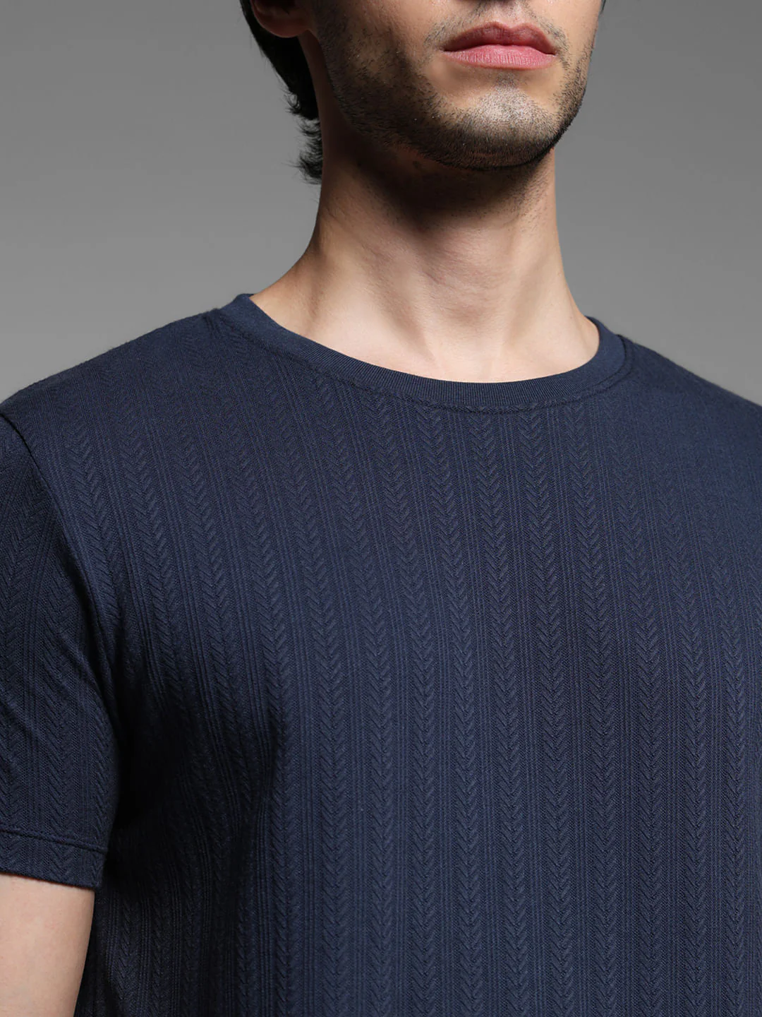 Blue Jacquard Crew Neck T-shirt - Image 5