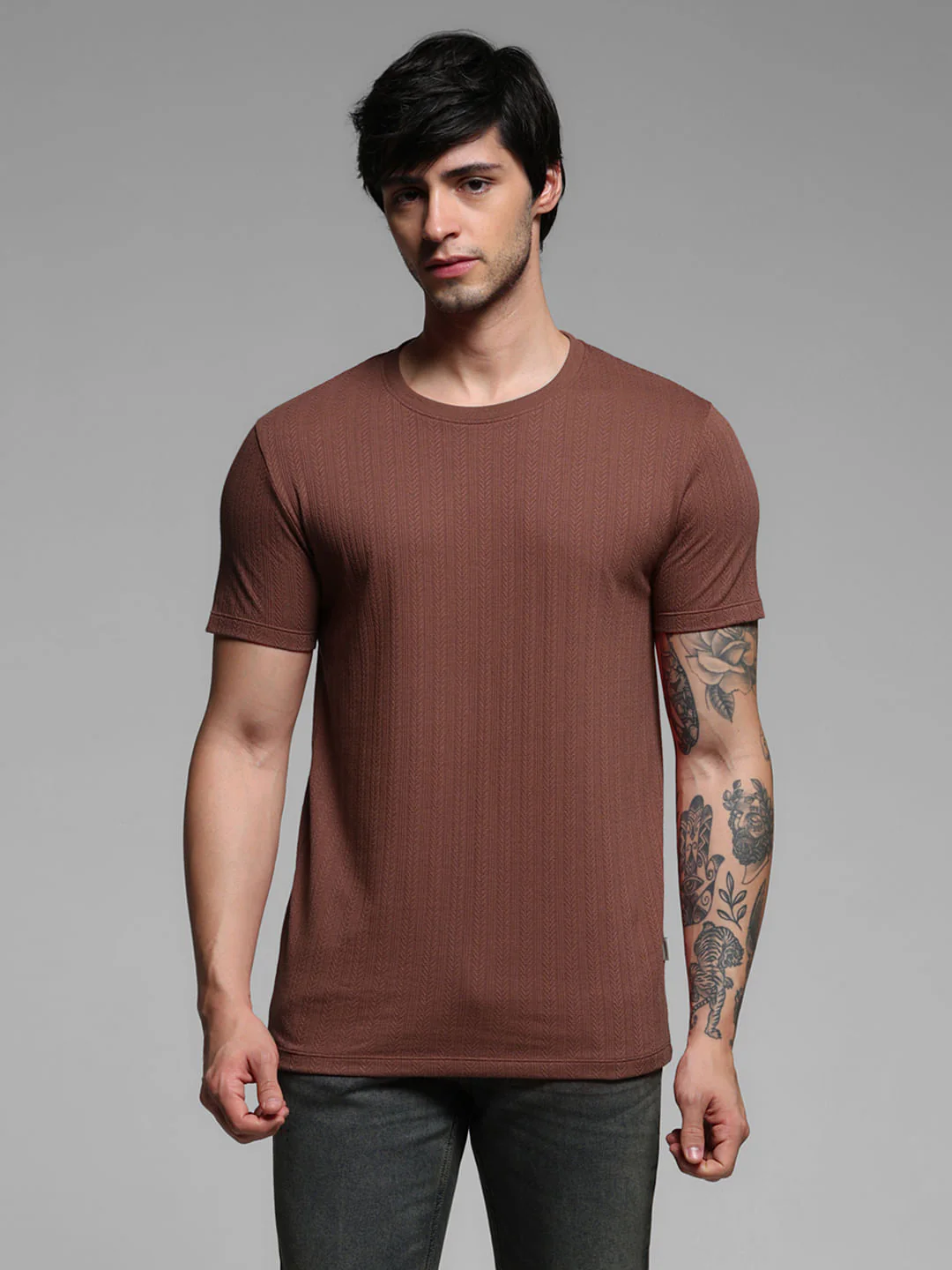 Rust Red Jacquard Knitted T-shirt - Image 2