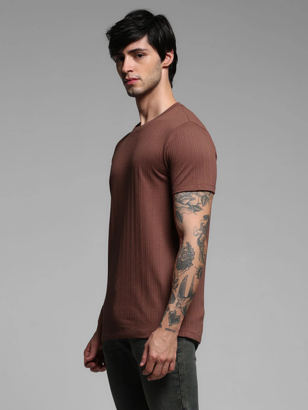 Rust Red Jacquard Knitted T-shirt - Image 3