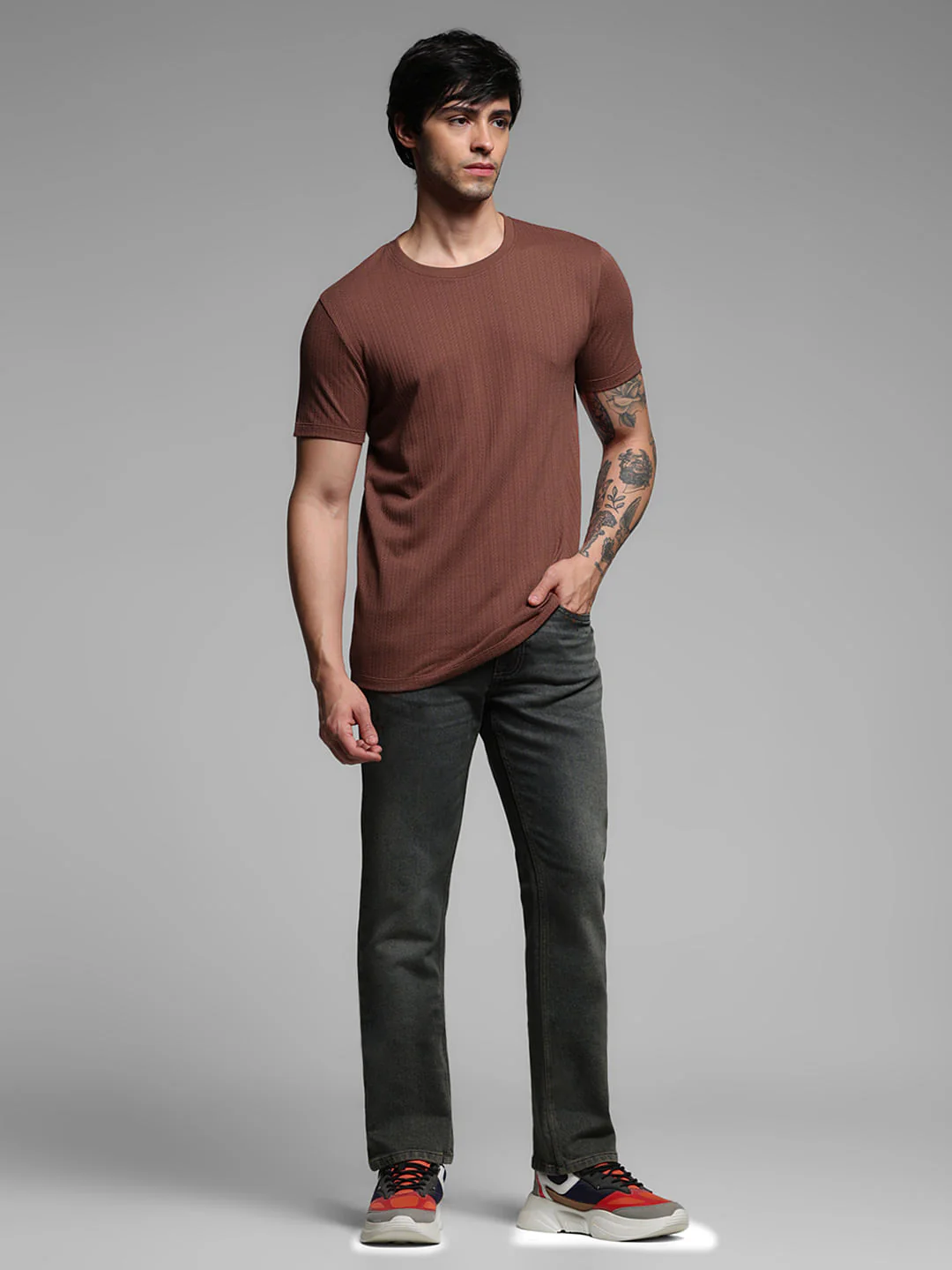 Rust Red Jacquard Knitted T-shirt - Image 6