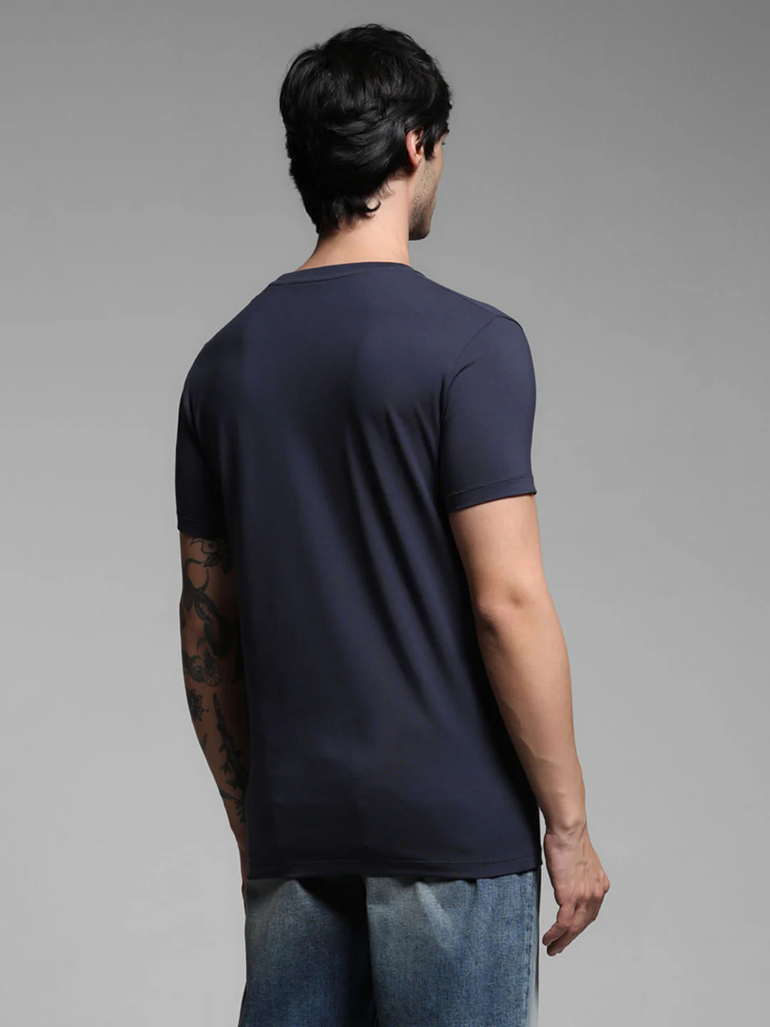 Blue Printed Crew Neck Slim Fit T-shirt - Image 4
