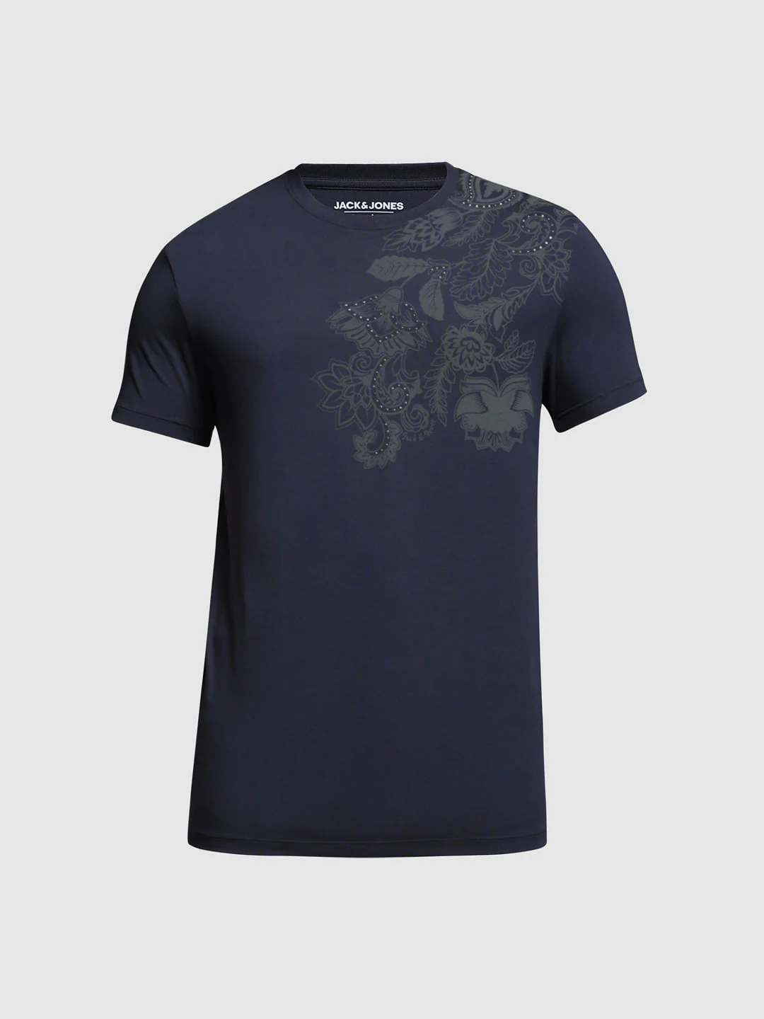 Blue Printed Crew Neck Slim Fit T-shirt - Image 7