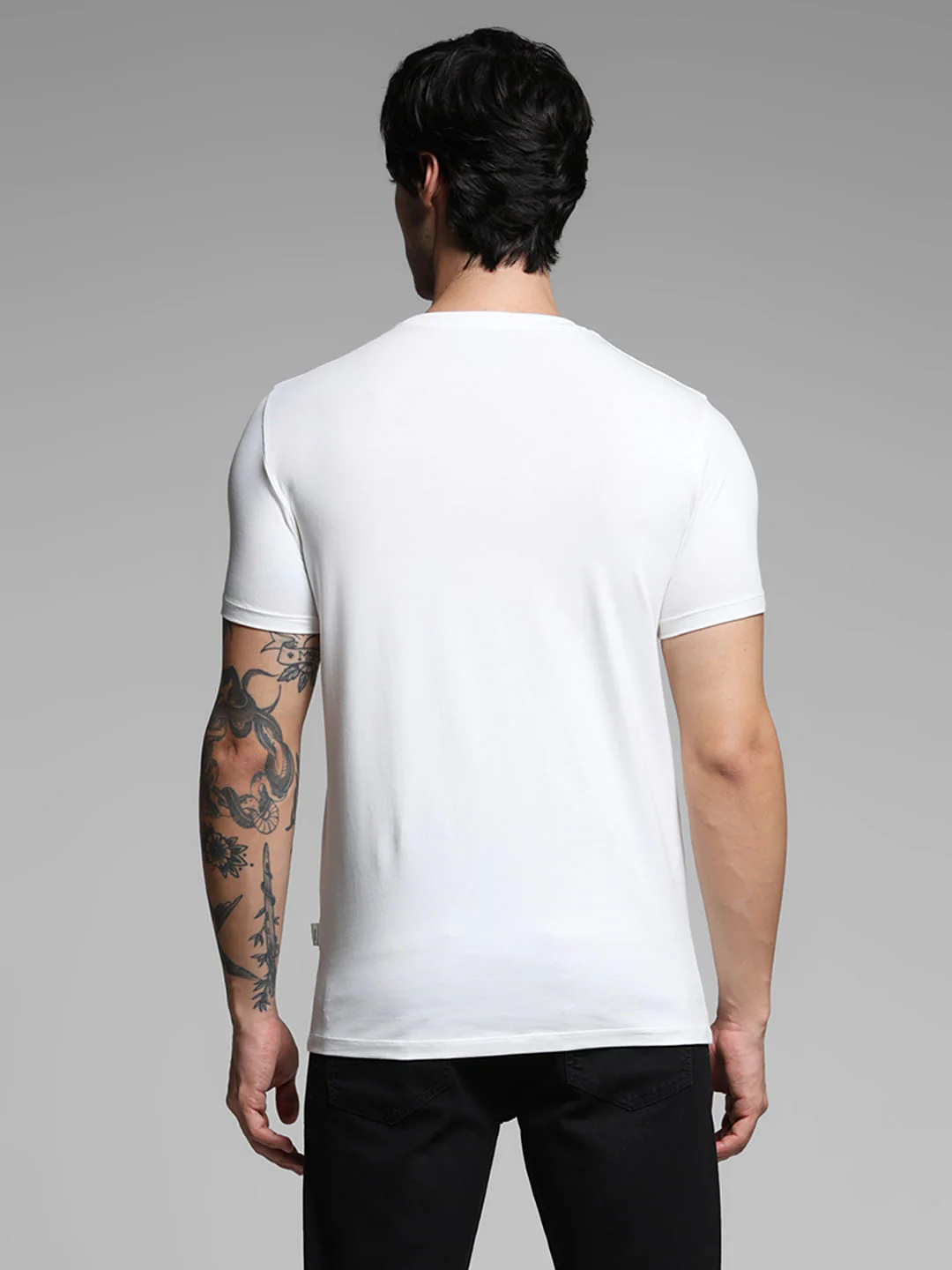 White Printed Crew Neck Slim Fit T-shirt - Image 4