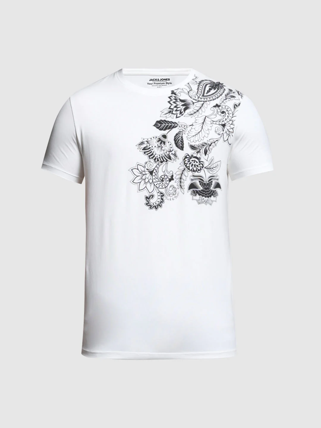 White Printed Crew Neck Slim Fit T-shirt - Image 7