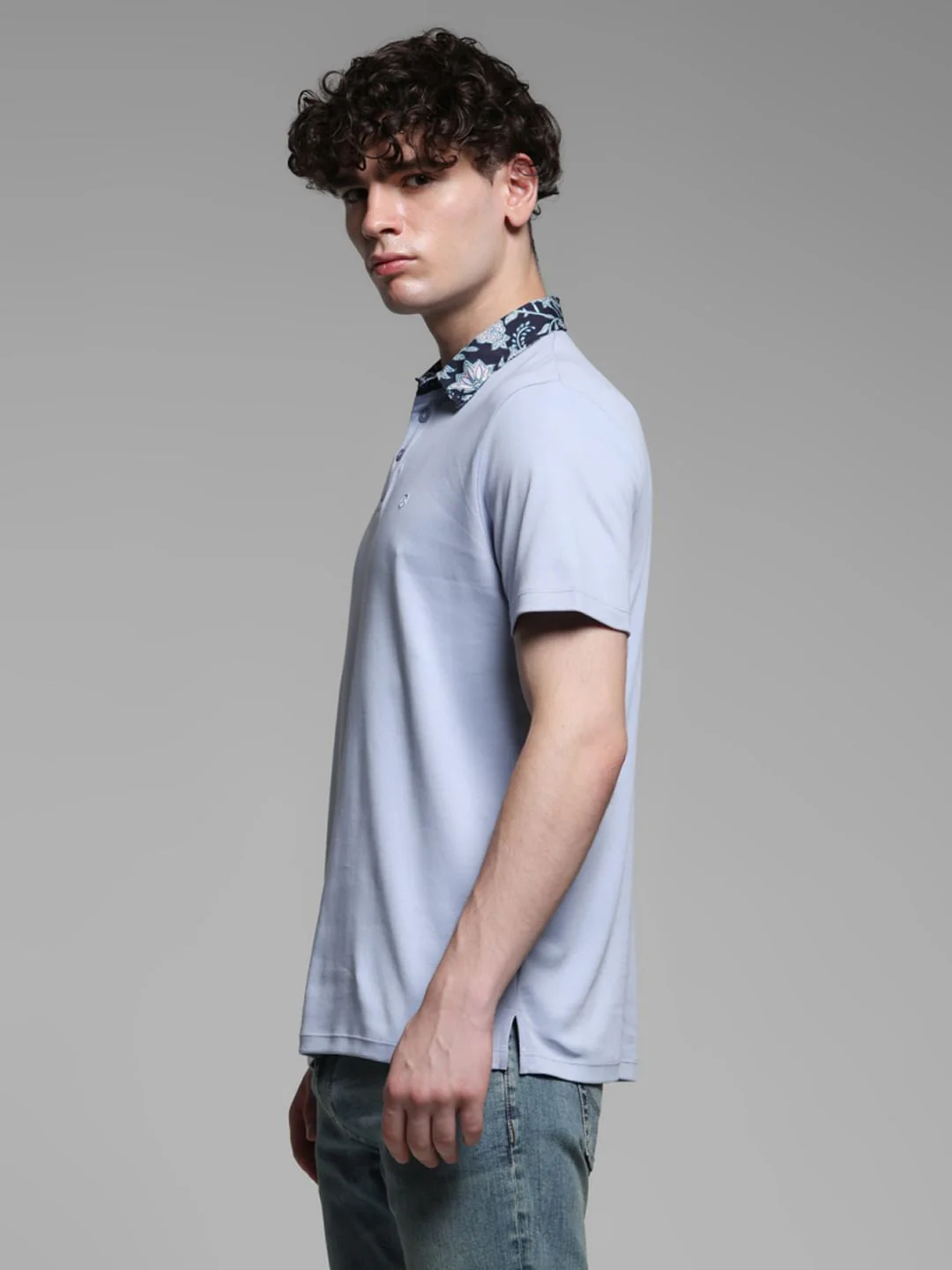 Blue Contrast Collar Band Polo - Image 3