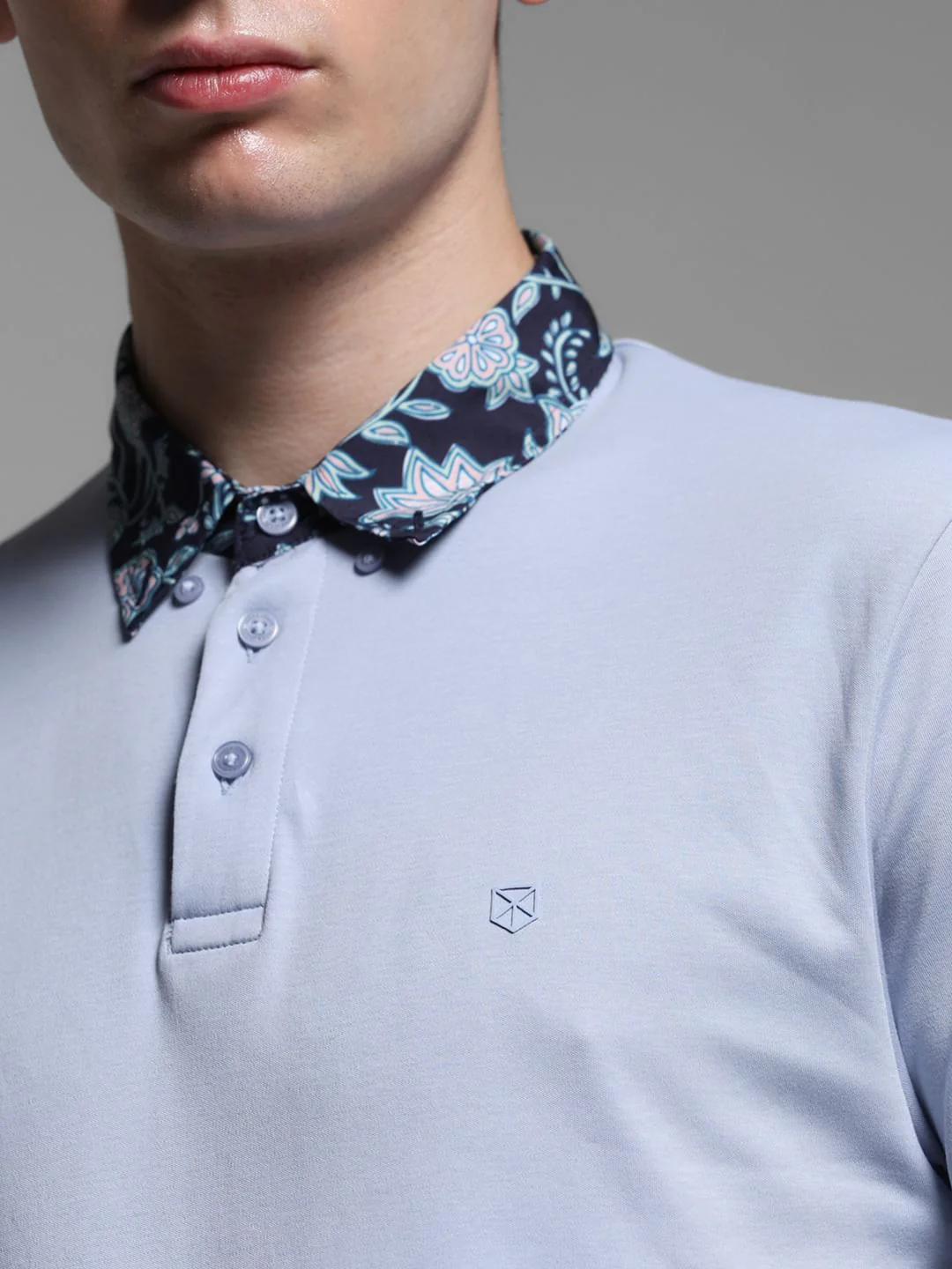 Blue Contrast Collar Band Polo - Image 5
