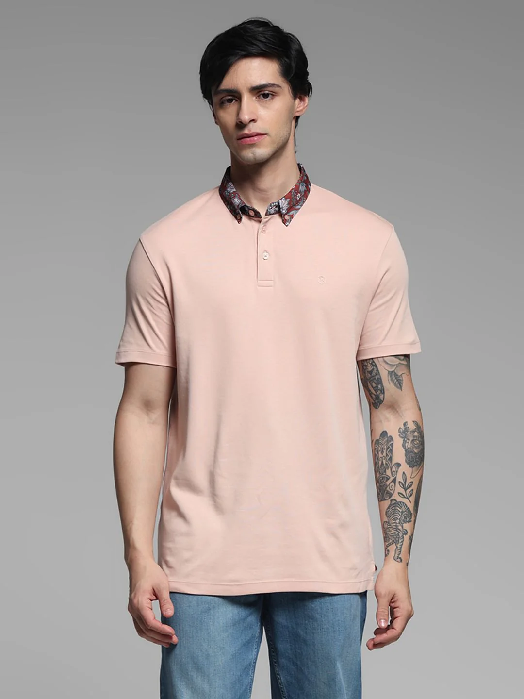 Pink Contrast Collar Band Polo - Image 2
