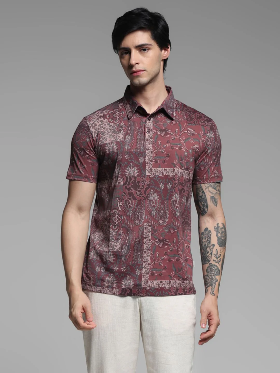 BRICK RED FLORAL POLO - Image 2