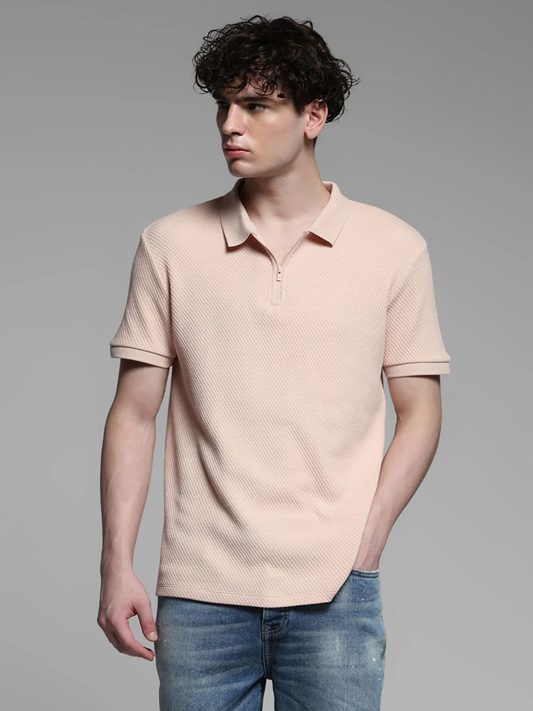 Pink Jacquard Cotton Polo - Image 2