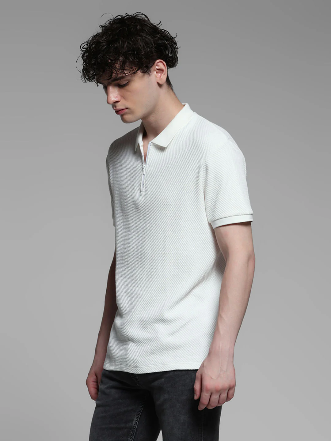 White Jacquard Cotton Polo - Image 3