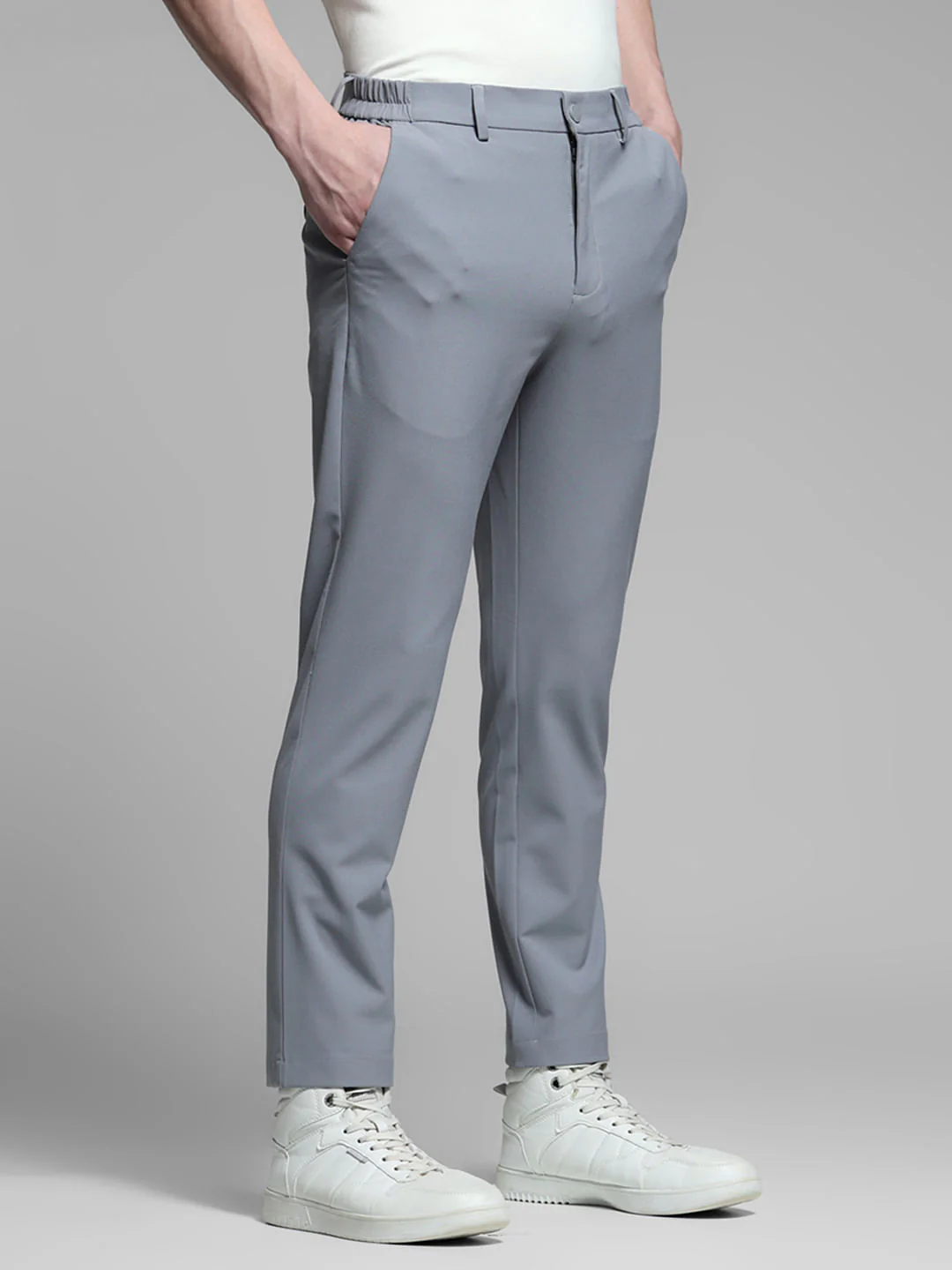 Light Grey Low Rise Stretch Trousers - Image 2