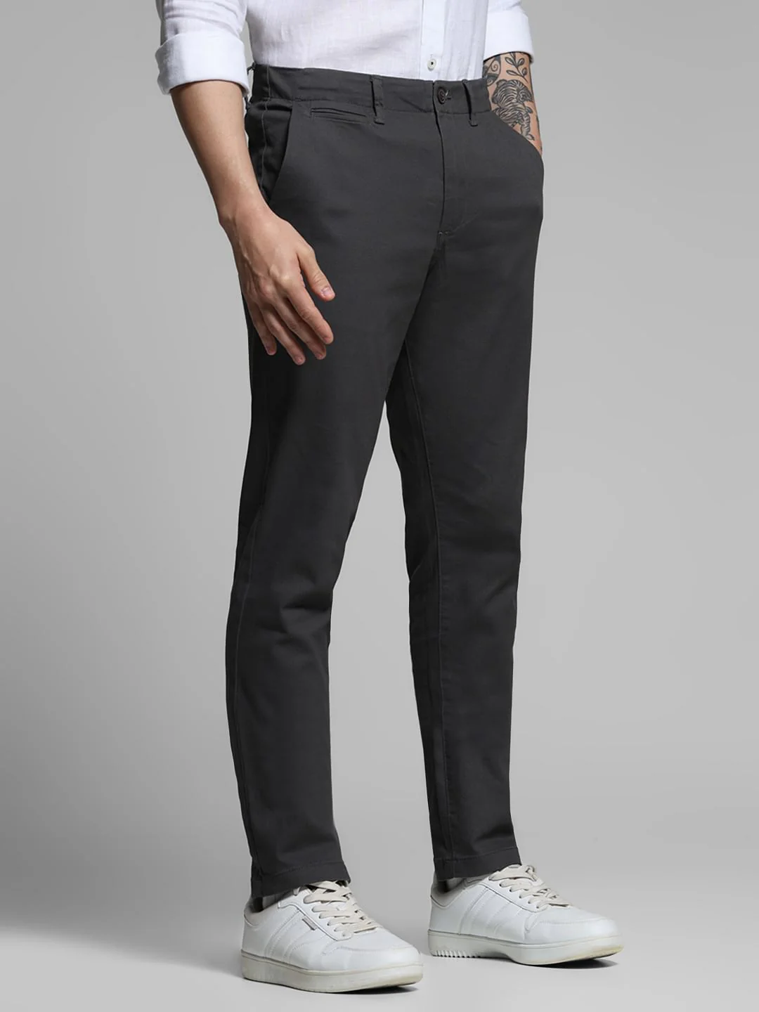 Dark Grey Low Rise Casual Pants - Image 2