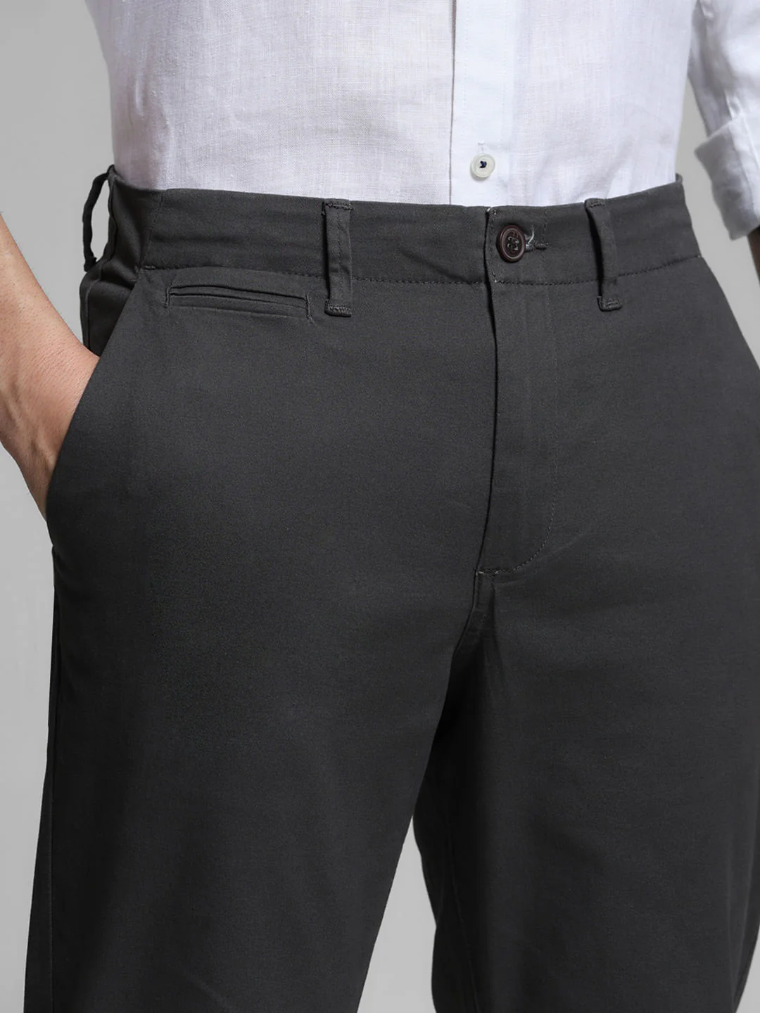 Dark Grey Low Rise Casual Pants - Image 4